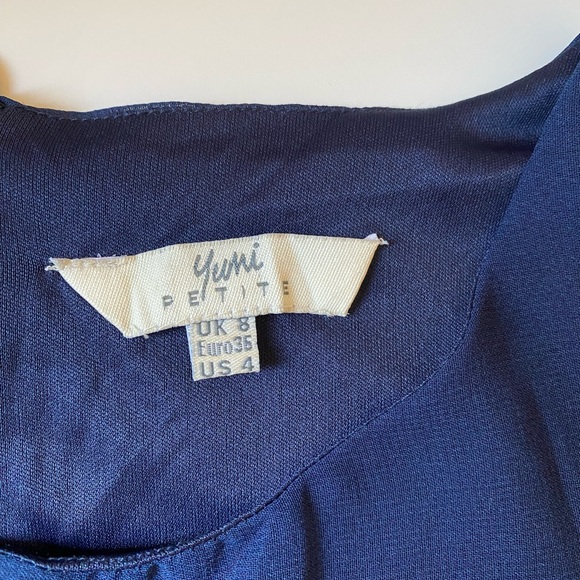 Yumi Petite Navy Blue Floral Sheer Summer Spring Dress Size US 0-4 NWOT - Picture 5 of 9